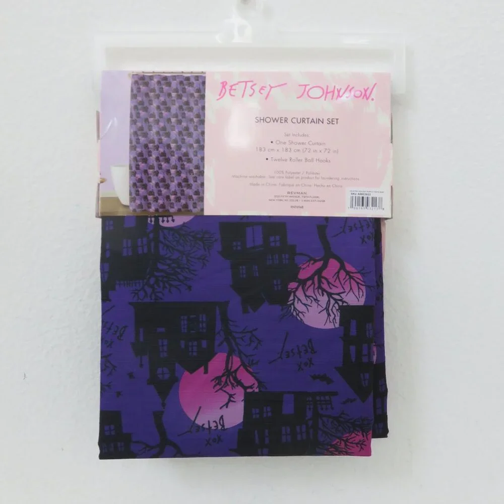 (#114) Betsey Johnson Shower Curtain Haunted Mansion House Halloween 12 Hooks